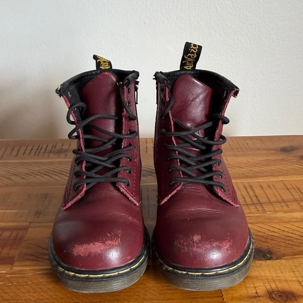 Dr. Martens Youth Boy’s or Girl’s Maroon Ankle Boot With Side Zipper